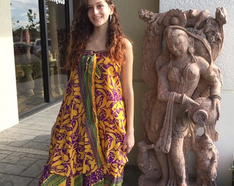 Women's Magic Wrap Around Skirt Reversible PREMIUM Silk Blend Paisley Designs Sari Halter Cover Up Sarong Dress