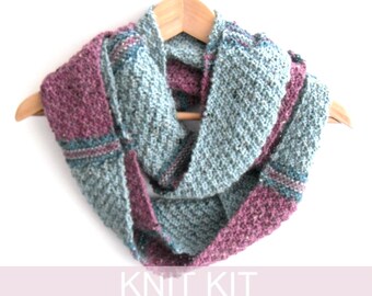 Cowl Knitting kit , UK seller , DIY kit , Scottish knit kit , Women's fashion infinity scarf pattern , knitters supply gift