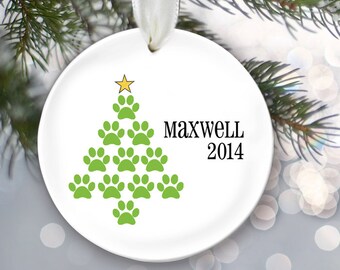 Family Pet Ornament Dog Ornament Cat Ornament Personalized Christmas Ornament Paw print Tree Ornament Custom Pet Gift Ceramic Ornament OR199