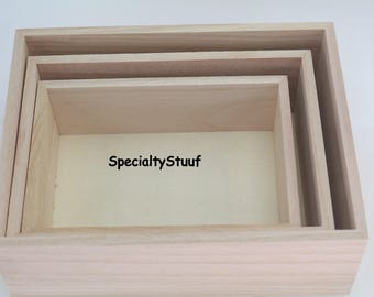 3 New Rectangle Wood Box Unfinished Paulownia Wood Small Medium Large Nesting Set 3 or Individual Shadow Box Storage