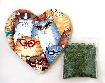 Catnip Heart Toy with Catnip Cats in Glasses Large Refillable