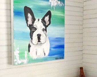 Boston Terrier Painting Acrylic on Canvas Original Wall Hanging Home Decor Pet Dog Animal Portrait