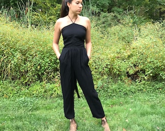 Vintage Black Halter Backless/Sleeveless Jumpsuit