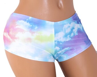 Pastel Rainbow Clouds Boy Booty Shorts Adult All Sizes- MTCoffinz (Choose Hi Rise or Lo Rise)