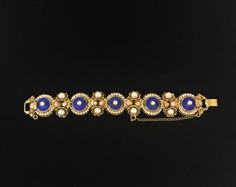 Blue Enamel & faux Pearl Bracelet