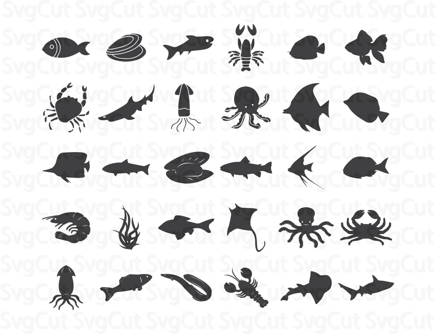 Download Fish SVG Monogram - Nautical animals collection - Marine vectors - Cut Files - SVG DXF cuttable ...