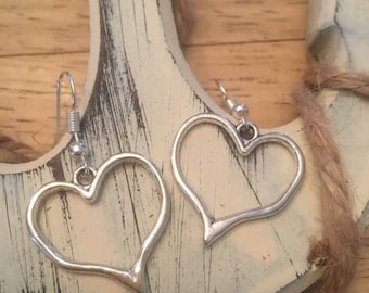 Antique Silver Plated Heart Earrings, Heart Earrings,Love Earrings, Heart Shaped Earrings,Heart Jewelry