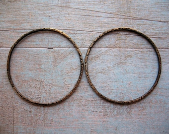 Blackened Notched Brass Hoop Findings - 1 Pair - 35mm