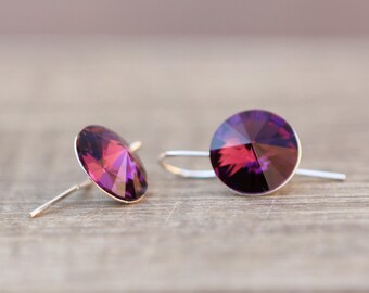 Amethyst Earrings, Purple Earrings, Swarovski Crystal Drop Earrings, February Birthstone Earrings, Bridesmaids Gift, 12mm Rivoli