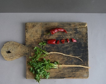Antique rustic cutting board with food chopper - Bread board - Chopping board - Vintage wooden chopping board - Rustic kitchen decor.