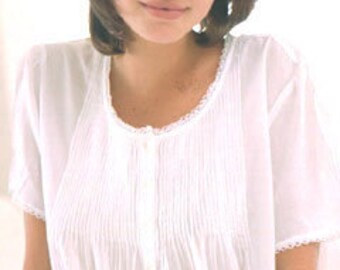 Ladies white cotton nightdress, button front. Sutiable for maternity and hospital stays. Style Emily