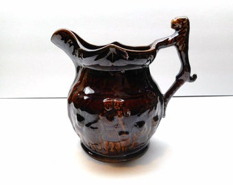 Vintage Arthur Wood Pitcher , Water Pitcher , Brown Glazed Pitcher