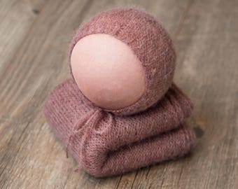 Mohair wrap and bonnet set, brown wrap newborn photography, wrap and bonnet newborn, photography prop newborn, knit mohair brown.