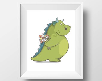 Nursery Art Print - 8x10'' - Children wall art, nursery quote, typography, Dragon Family - UNFRAMED