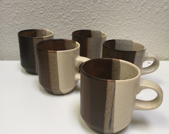 YARD SALE BLOWOUT - Fabrik Agate Pass Brown 5 Coffee Mugs Jim McBride Stoneware Mid Century
