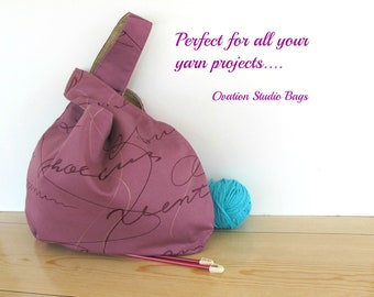 Knitting bag, Large knitting project bag, Knitting accessories, Tote bag, Warm Plum ladies handbag