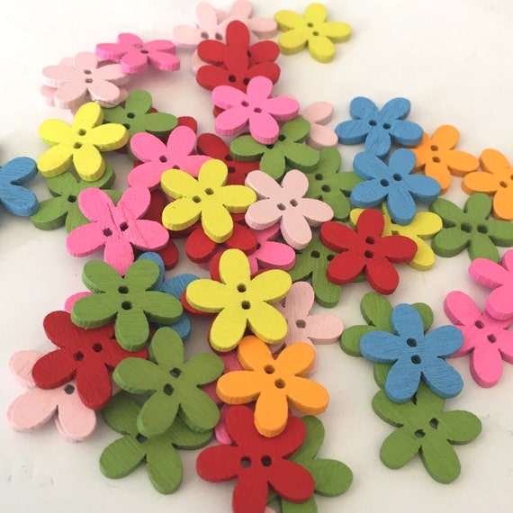 20 14mm flower buttons mixed colour flower buttons wooden