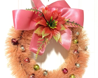 Vintage 8" Pink Bottle Brush Wreath