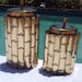 Pair vintage brass bamboo canisters HOLLYWOOD regency coffee tea lidded jars