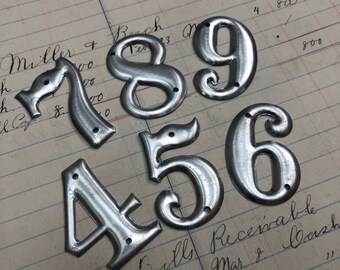 Vintage address numbers - small metal number - sign number - industrial metal number - small number charm telephone pole number - number set