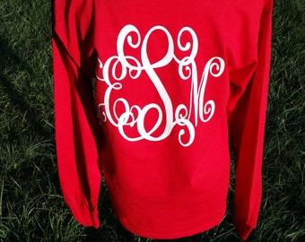 Monogrammed Long Sleeve Tshirt - Personalized Front and Back - Christmas Monogram -