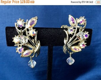 Mothers Day Sale Coro Vintage Signed Crystal and Rhinestone Earrings, Vintage 1950's Coro Clip Earrings, Crystal and Rhinestone Clip Earring