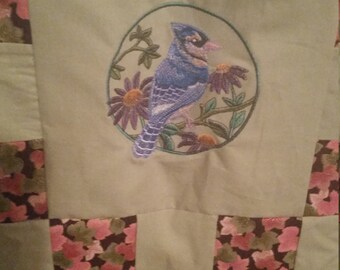 Embroidered Bird Lap Quilt