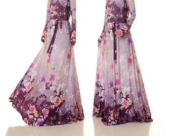 purple floral bridesmaid dress