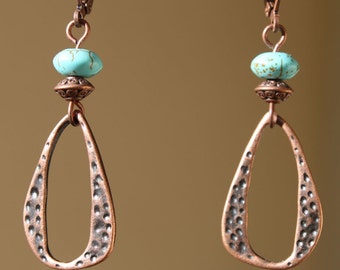 Boho Earrings, Copper Turquoise Earrings, Bohemian Earrings, Drop Earrings, Dangle Earrings, Boho Jewelry, Gift For women, Gift for Her