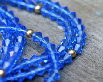 Vintage Swarvoski Crystal Blue Necklace Beaded