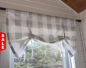 Buffalo Check Tie up Shade, Designer Valance , Plaid Valance, Modern Home Decor, Nursery Decor, Kitchen Curtain