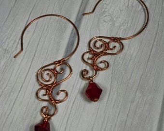 Red and Copper Filigree Earrings