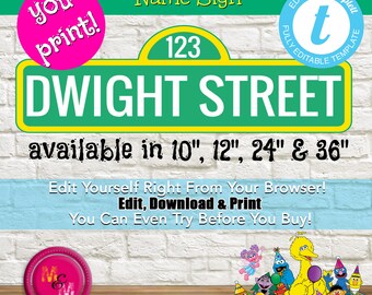 Personalized Editable Sesame Street Name Sign Printable, Sesame Street Customized Name Sign, Sesame Street Party Printable, 10",12", 24",36"