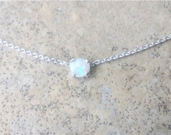 Genuine Opal (October Birthstone) 4mm Australian Opal choker necklace in Sterling Silver or Gold