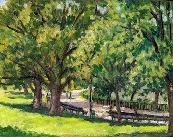 From Inwood Hill Park, New York City. Small Urban Impressionist Oil on Panel, 7x10 Fine Art, Signed Realist Original Landscape Painting
