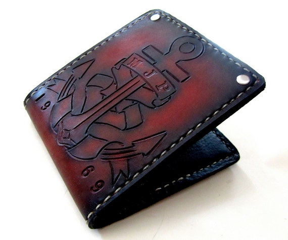 Mens Leather Bifold Wallet Brown Sunburst Personalized Anchor