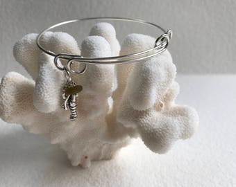 sea glass Maine lobster charm adjustable bracelet , lobster sea charm, bangle bracelet, beach wedding, bridal bridesmaid wedding jewelry