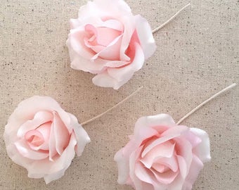 Pink Satin Roses 3 Vintage Millinery Flowers 1940s Germany VAT022-PK