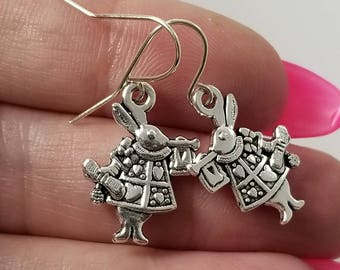 White Rabbit Earrings, Alice in Wonderland Earrings, Alice in Wonderland Jewelry, White Rabbit Jewelry