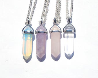 Quartz Crystal Necklace, Crystal Point Necklace, Crystal Necklace, Quartz Necklace, Quartz Crystal Pendant, Rose Quartz Necklace, Quartz