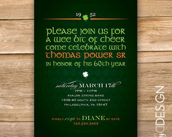 Irish Birthday invitation, Irish invite, celtic, any age, printable, instant download