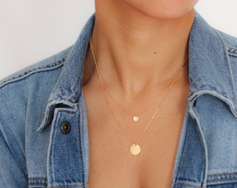 Gold Layered Necklace - Gold Coin Necklace - Satellite Chain Necklace - Gold Beaded Necklace - Bohemian Necklace - Christmas Gift