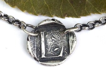 Initial Necklace in Fine and Sterling Silver with Paisley on Back