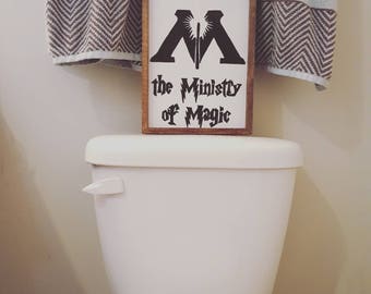 This Way to the Ministry of Magic wooden bathroom sign