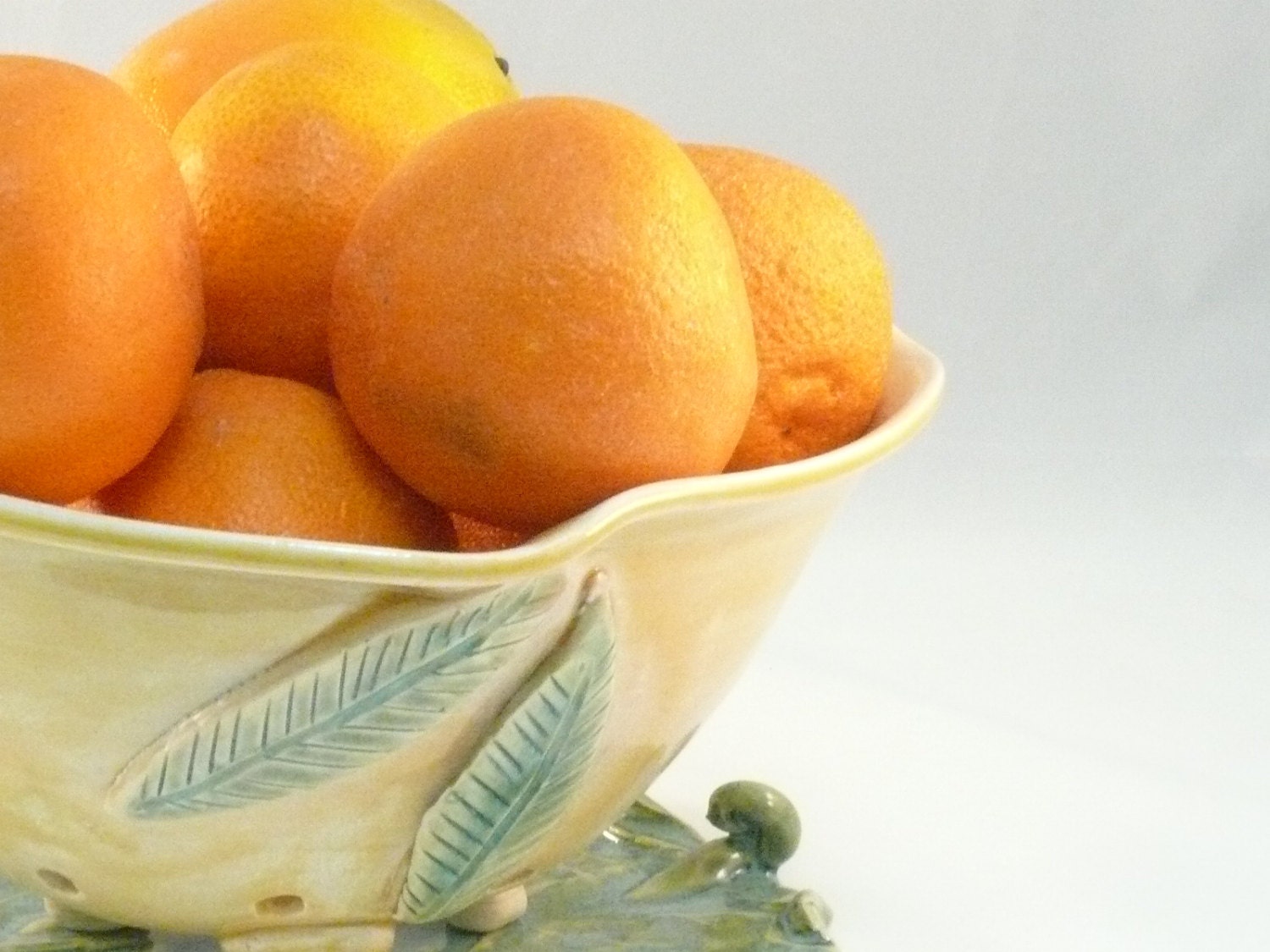 Berry Bowl Colander Yellow Ceramic colander on plate Ceramics