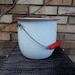 Enamelware Bucket Red Wood Handle // Enamel Planter