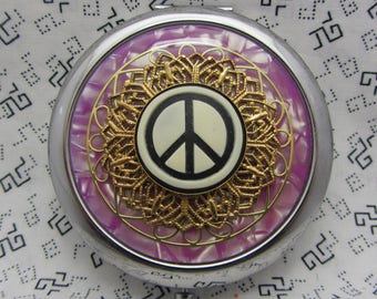 Compact Mirror Peace Sign Compact Mirror Purple Compact Mirror Hippy Mirror Far Out Mirror Groovy Mirror Comes With Protective Pouch