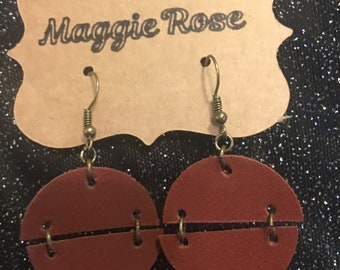 Brown leather circle earrings