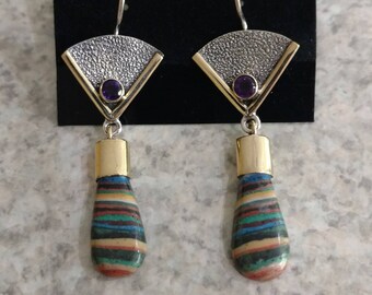 CLEARANCE * Rainbow Calsilica & Amethyst Earrings