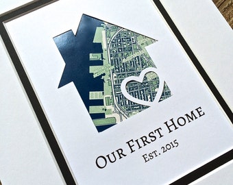 Our First Home Personalized Map Matted Gift New House Our First Home Personalized Map Matted Gift New House